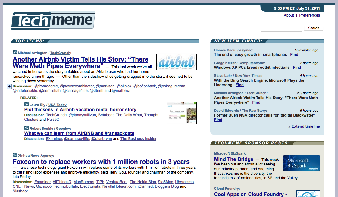 Techmeme homepage (2011)